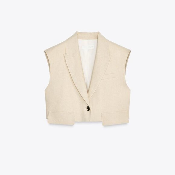 ZARA LINEN BLEND SHORT VEST - Small - NWT - Picture 1 of 5
